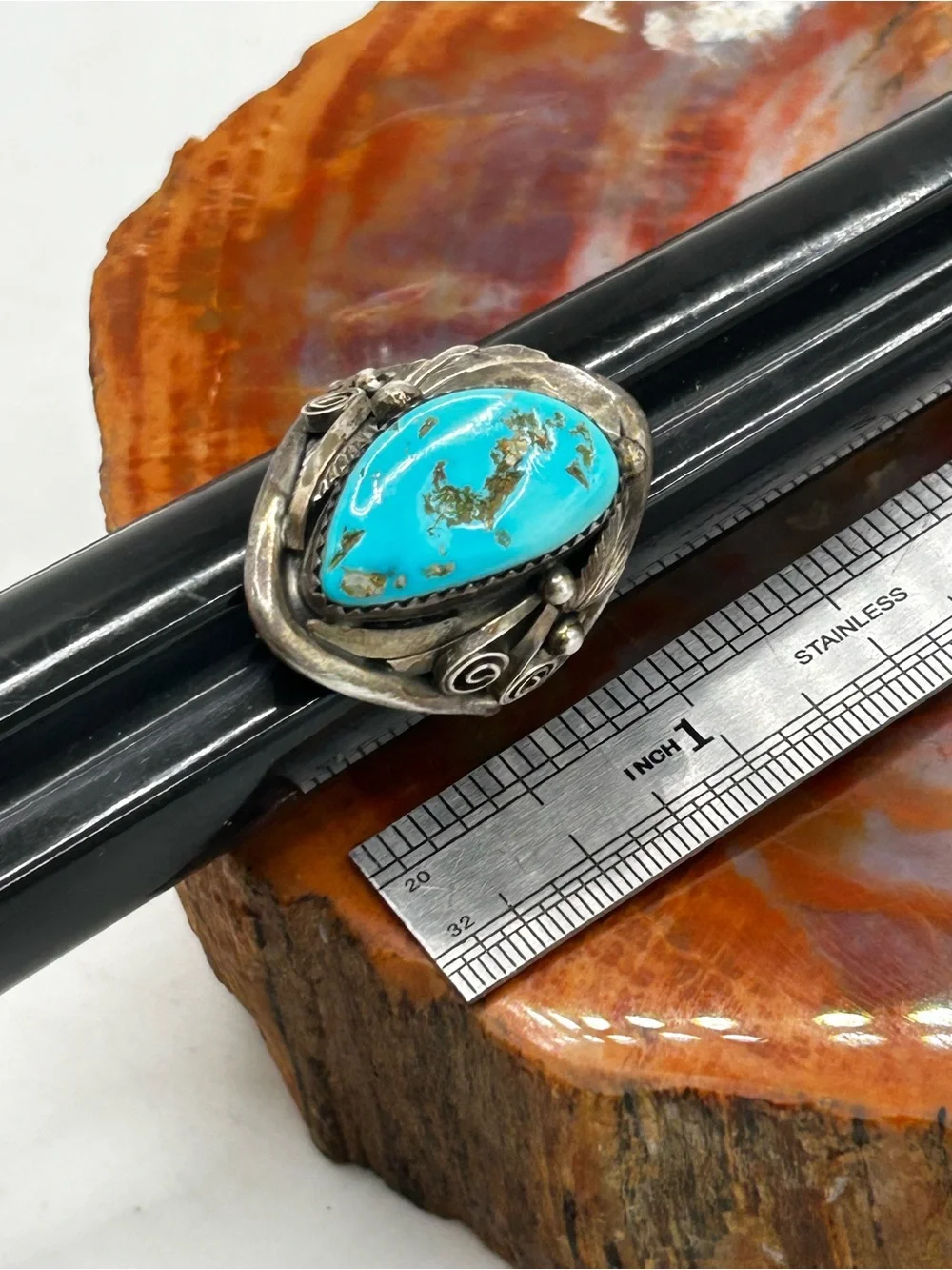 Mens Sterling Silver Turquoise Ring - Size 11.5